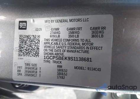 2025 Chevrolet Colorado 2Wd Wt from USA, damaged, VIN 1GCPSBEK9S1138681